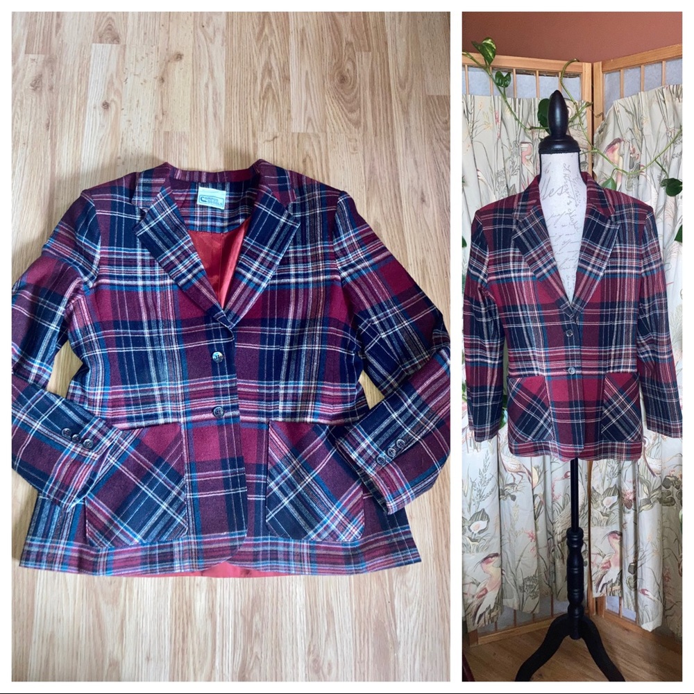 Vintage 70s Campus Casuals Plaid Blazer Academia Schoolgirl Prep